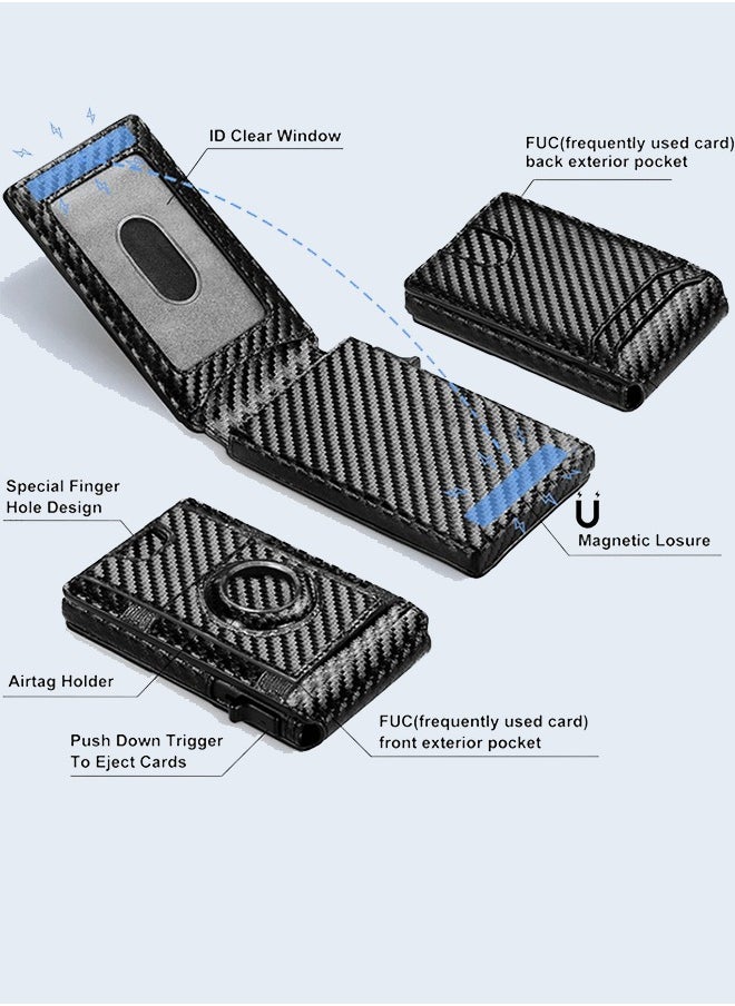 Ultra-Thin Flip Cover Rfid Wallet - Men'S Carbon Fiber Appearance Card Holder - Anti-Theft Men'S Card Holder Ultra-Fiber Carbon Fiber Multi-Function Card Holder  - Image 2