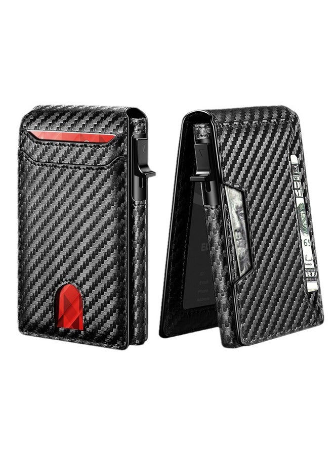 Ultra-Thin Flip Cover Rfid Wallet - Men'S Carbon Fiber Appearance Card Holder - Anti-Theft Men'S Card Holder Ultra-Fiber Carbon Fiber Multi-Function Card Holder  - Image 1