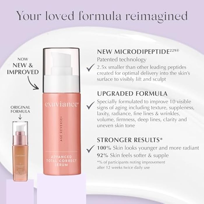 EXUVIANCE AGE REVERSE+ Advanced Total Correct Firming Antiaging Face Serum - For Fine Lines and Deep Wrinkles - Hydrates, Brightens & Evens Skin Tone with Peptides, Hyaluronic Acid and PHA, 1 Fl Oz - Image 4