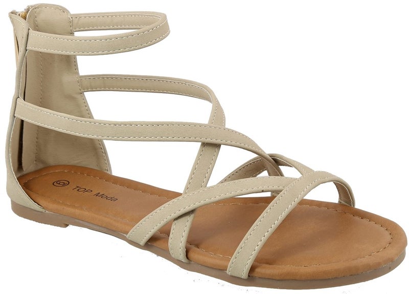TOP Moda Travon-1 Women's Flat Sandals (6, Beige) - Image 1