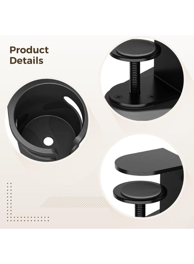 Adjustable Height Rotating Cup Holder for Desk, Clamp Design for Coffee and Beverage Storage, Black Plastic, Fits Standard Cups, Ideal for Office, Gaming, and Car Use - Image 4
