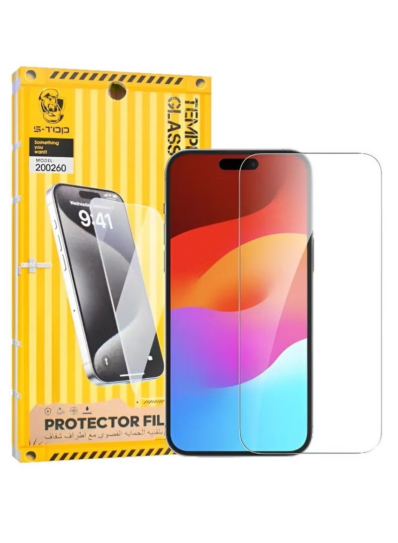 اس-توب شاشة حماية لموبايل ايفون 15 (iPhone 15) طبقة من الزجاج المقوى بدون حواف سوداء, حماية كاملة لشاشة هاتفك ضد الكسر و التوهج من S-TOP - Image 1