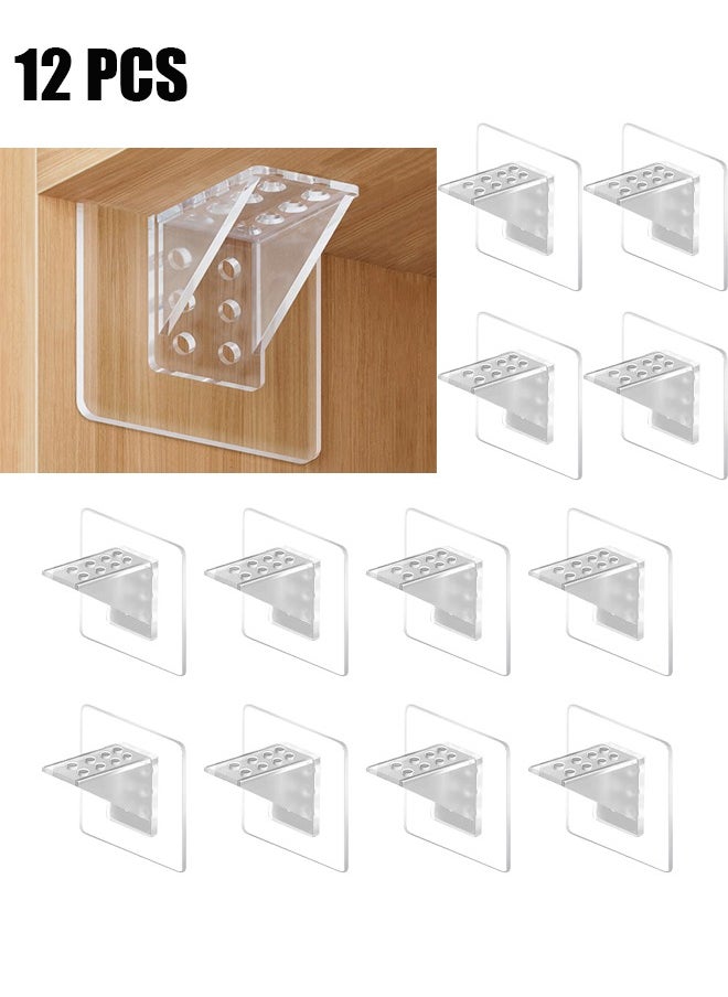 HY 12 Pcs Large Self Adhesive Cabinet Shelf Support Non Marking Adhesive Layer Plate Holder Punch Free Transparent Shelf Pegs for Shelves Brackets Holders for Cupboard Bookshelf Closet Furniture 7*7CM  - Image 1