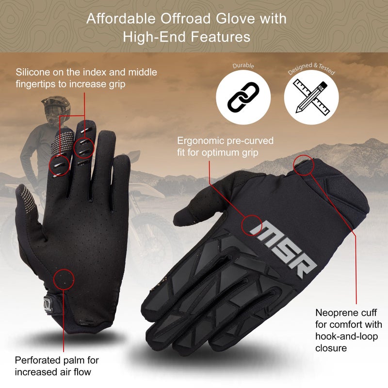 MSR Legend Tactical Touchscreen Dirt Bike Motocross Airsoft Paintball Gloves for Men X-Large Grey/Tan - Image 3