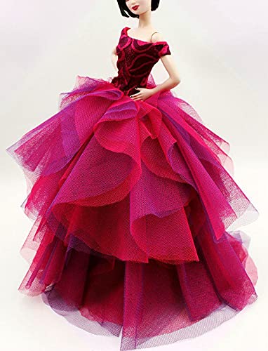 Cora Gu Handmade Classic Off Shoulder Fuchsia Rose Lace Dress Wedding Gowns Fit for 12 Fashion Doll Dolls not Included - Image 1