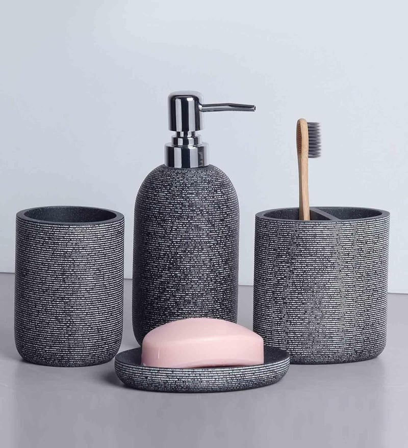 Obsessions Obsessions Polyresin 4 Pcs Bathroom Set_Charcoal  - Image 1