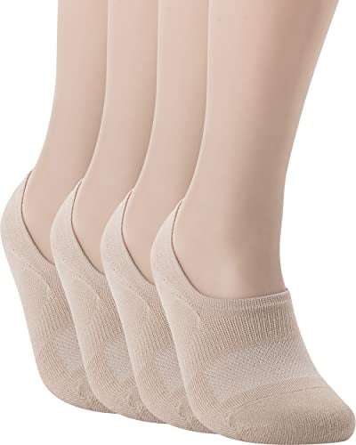 Pro Mountain No Show Socks Women Wide Toe Box For Health Y Heel Forefoot Size M Beige 4 Pack Cotton Cushion Footies Loafer Sneakers US Shoe 8-10 - Image 1