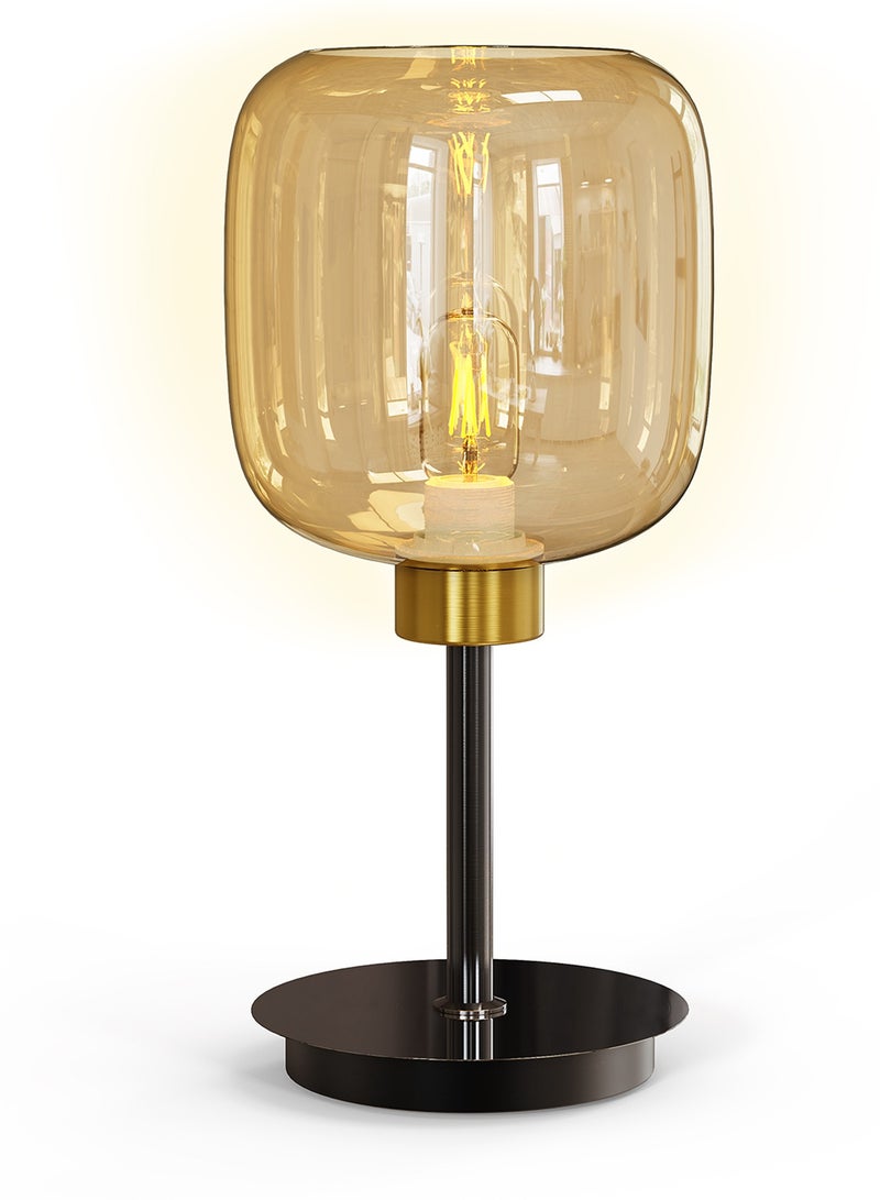 ويسفور مصباح طاولة أنيق مع غطاء زجاجي كهرماني، مصباح بجانب السرير 3000 كلفن، مصباح طاولة ليلية لغرفة النوم، غرفة المعيشة، لمبة 5 وات متضمنة - Image 1