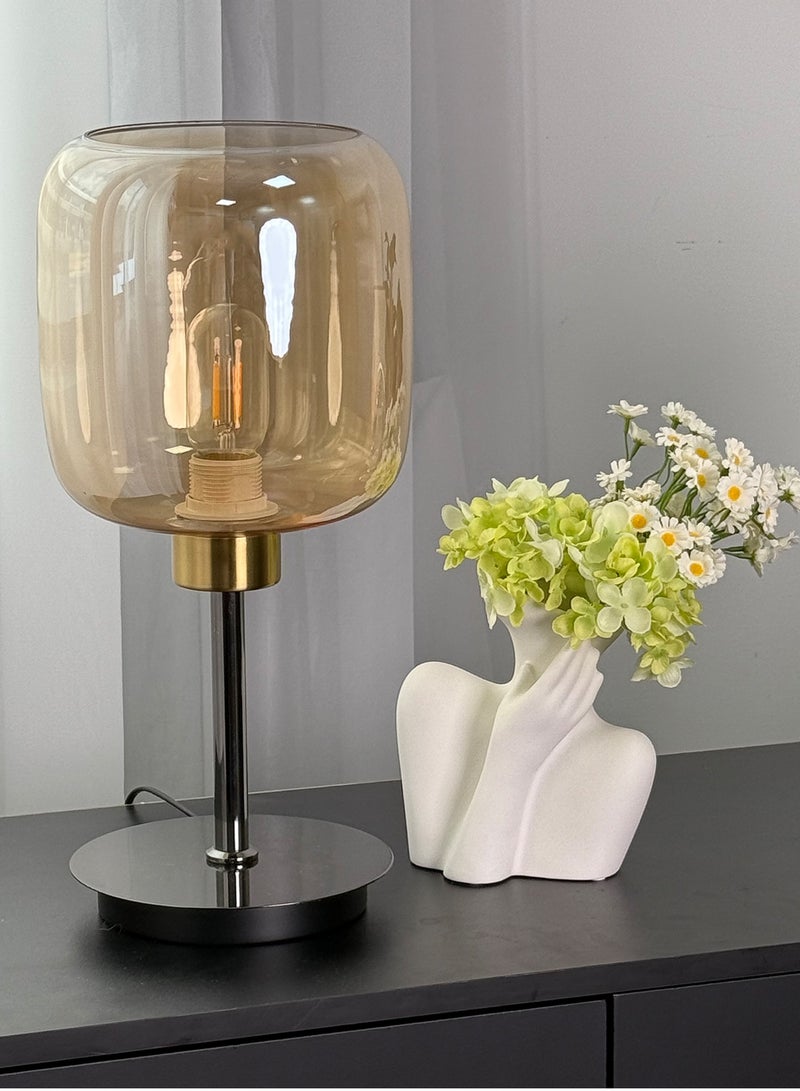 ويسفور مصباح طاولة أنيق مع غطاء زجاجي كهرماني، مصباح بجانب السرير 3000 كلفن، مصباح طاولة ليلية لغرفة النوم، غرفة المعيشة، لمبة 5 وات متضمنة - Image 4