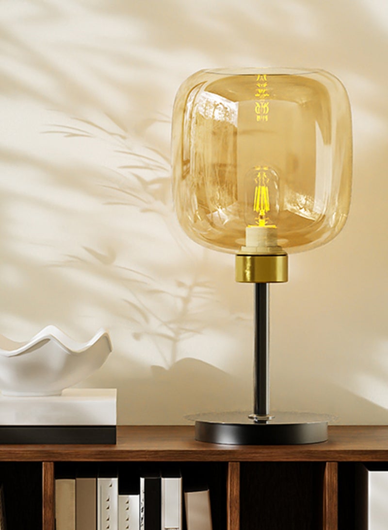 ويسفور مصباح طاولة أنيق مع غطاء زجاجي كهرماني، مصباح بجانب السرير 3000 كلفن، مصباح طاولة ليلية لغرفة النوم، غرفة المعيشة، لمبة 5 وات متضمنة - Image 2