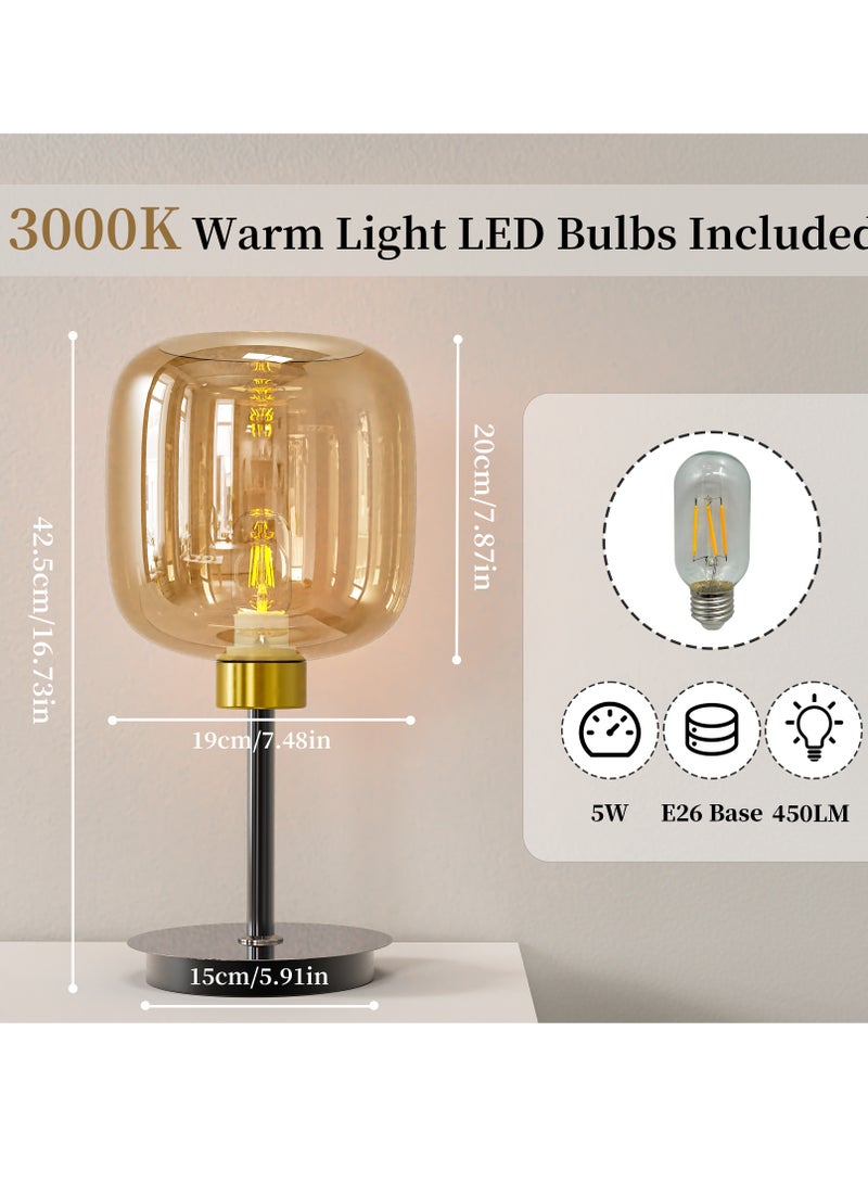 ويسفور مصباح طاولة أنيق مع غطاء زجاجي كهرماني، مصباح بجانب السرير 3000 كلفن، مصباح طاولة ليلية لغرفة النوم، غرفة المعيشة، لمبة 5 وات متضمنة - Image 5