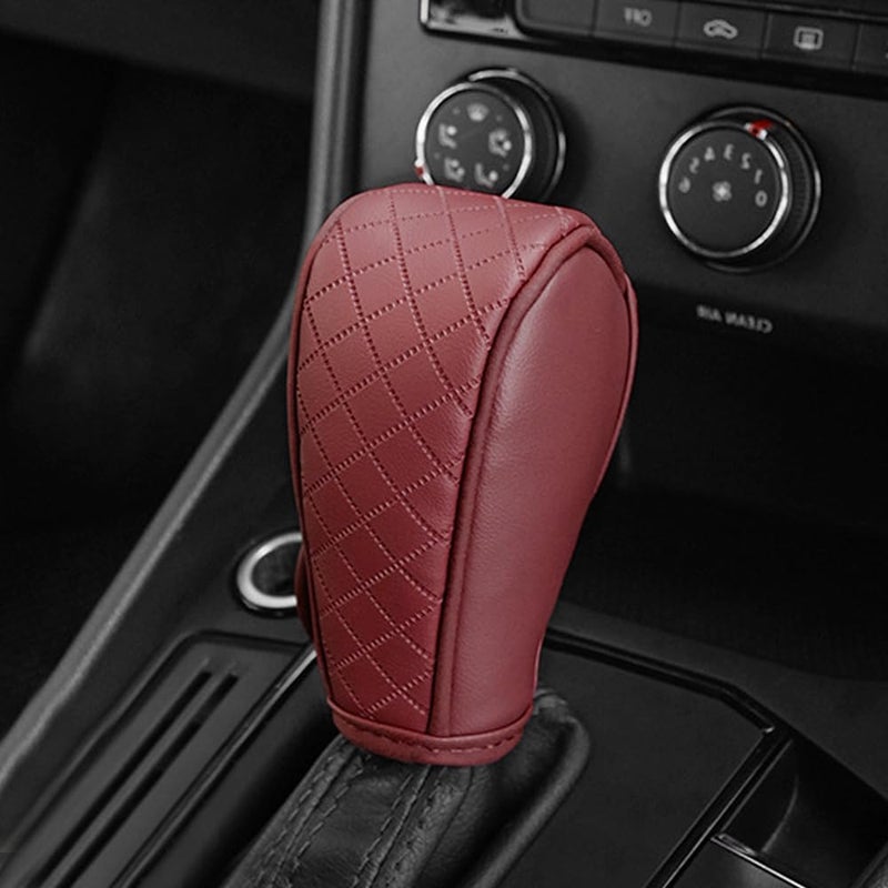 Cxtiy Gear Shift Knob Cover PU Leather Car Stick Shift Knob Cover Universal Fit for Most Cars NonSlip Gear Shifter Protector Stylish Gear Shift Hoodie Wine red - Image 4