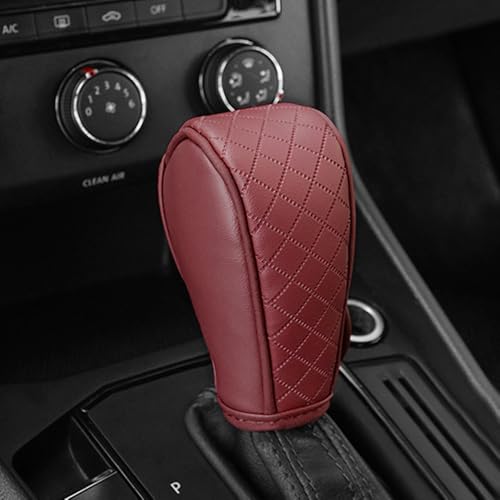 Cxtiy Gear Shift Knob Cover PU Leather Car Stick Shift Knob Cover Universal Fit for Most Cars NonSlip Gear Shifter Protector Stylish Gear Shift Hoodie Wine red - Image 1
