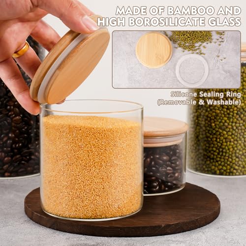 piconesper 2PCS Small Glass Storage Jars with Airtight Lids,11 fl oz (330ml) Cute Clear Storage container with bamboo Lid,Glass Pantry Canister for Beans, Rice,Sugar,Cookie Coffee(N-Clear-2PCS-11FL OZ/330ML) - Image 3