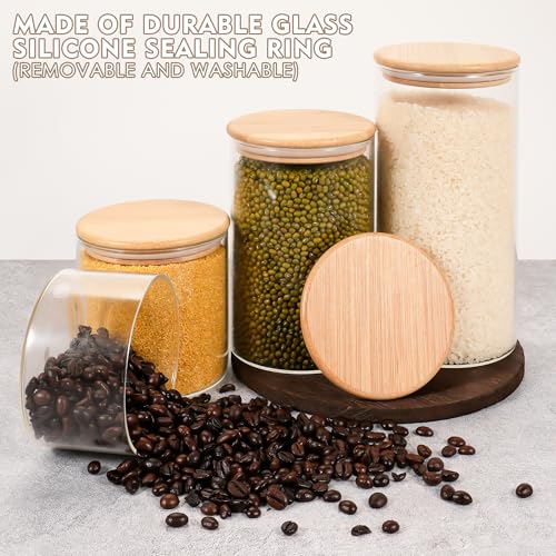 piconesper 2PCS Small Glass Storage Jars with Airtight Lids,11 fl oz (330ml) Cute Clear Storage container with bamboo Lid,Glass Pantry Canister for Beans, Rice,Sugar,Cookie Coffee(N-Clear-2PCS-11FL OZ/330ML) - Image 4