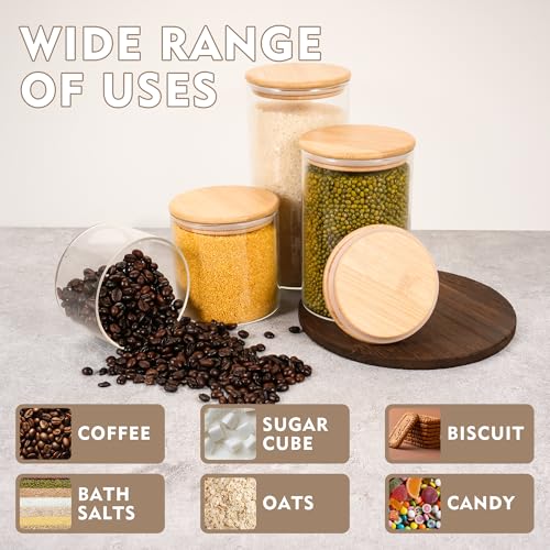 piconesper 2PCS Small Glass Storage Jars with Airtight Lids,11 fl oz (330ml) Cute Clear Storage container with bamboo Lid,Glass Pantry Canister for Beans, Rice,Sugar,Cookie Coffee(N-Clear-2PCS-11FL OZ/330ML) - Image 5