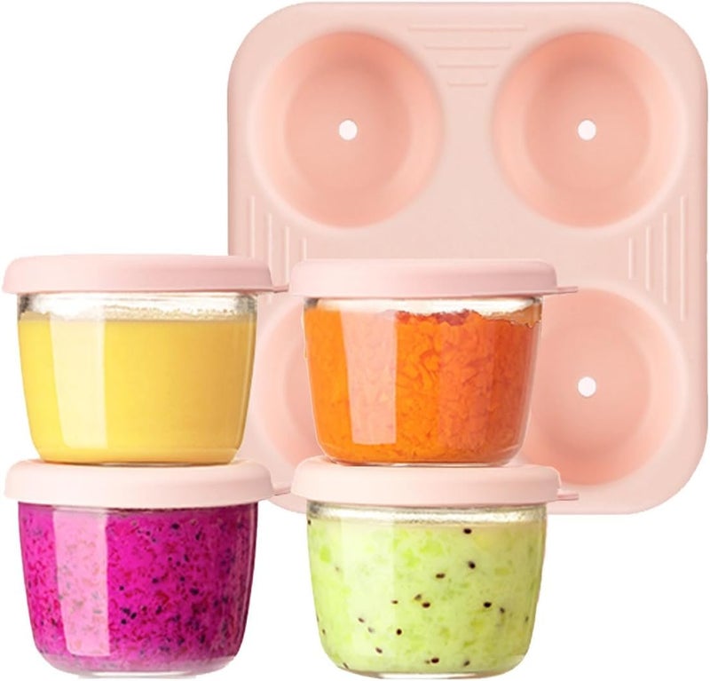 Zikra حاويات طعام الأطفال، 2.6 أونصة 75 مل مجموعة من 4 برطمانات زجاجية لطعام الأطفال، حاويات تخزين طعام صغيرة مع أغطية وصينية قابلة للتكديس، خالية من BPA، مانعة للتسرب ومحكمة الإغلاق وقابلة لإعادة الاستخدام لحاويات هريس الأطفال - Image 1