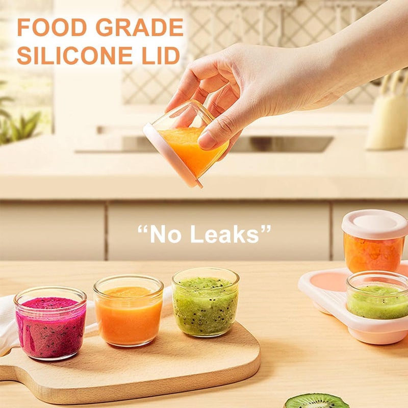 Zikra حاويات طعام الأطفال، 2.6 أونصة 75 مل مجموعة من 4 برطمانات زجاجية لطعام الأطفال، حاويات تخزين طعام صغيرة مع أغطية وصينية قابلة للتكديس، خالية من BPA، مانعة للتسرب ومحكمة الإغلاق وقابلة لإعادة الاستخدام لحاويات هريس الأطفال - Image 3