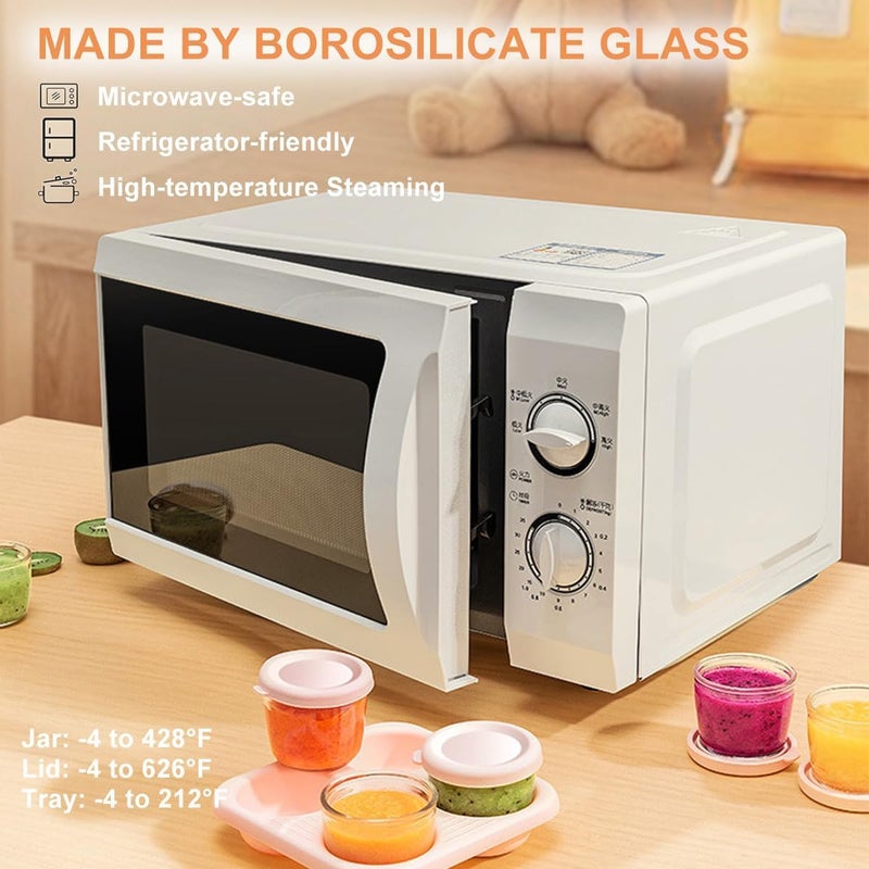 Zikra حاويات طعام الأطفال، 2.6 أونصة 75 مل مجموعة من 4 برطمانات زجاجية لطعام الأطفال، حاويات تخزين طعام صغيرة مع أغطية وصينية قابلة للتكديس، خالية من BPA، مانعة للتسرب ومحكمة الإغلاق وقابلة لإعادة الاستخدام لحاويات هريس الأطفال - Image 2