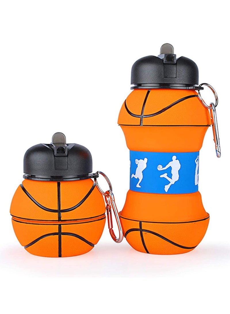 KASTWAVE Sports Water Bottle, Kids Water Bottles Collapsible Basketball Shaped Design Portable Reusable Eco-friendly Shockproof Birthday Gifts For Boys Girls for School Travel Gym Leak Proof BPA Free 550ml - Image 1