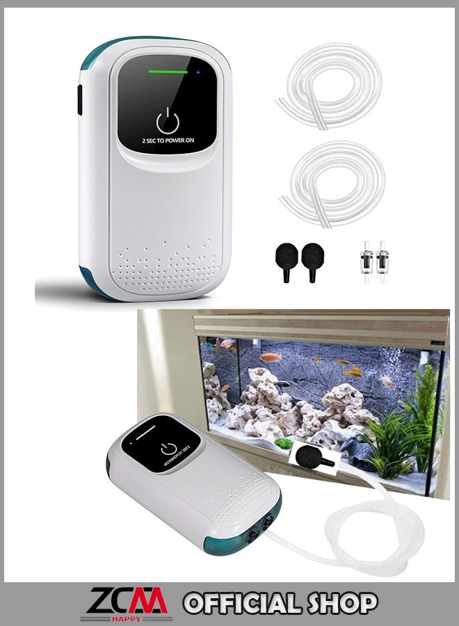 ZCM-HAPPY Portable Aquarium Air Pump,Rechargeable,Dual Outlet with Accessories,for Fish Tank,Outdoor Fishing,Hydroponic Systems - Image 1