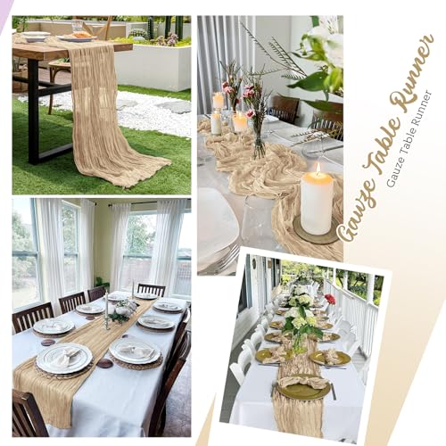Yorcari 8 Pack Beige Cheesecloth Table Runners 20x120 Inch Gauze Table Runner Cheese Cloth 10FT Beige Table Runner Rustic Sheer Runner for Wedding Birthday Party Baby Shower Table Decor - Image 5
