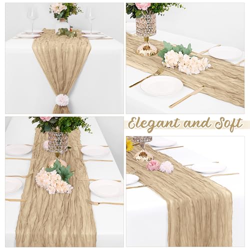Yorcari 8 Pack Beige Cheesecloth Table Runners 20x120 Inch Gauze Table Runner Cheese Cloth 10FT Beige Table Runner Rustic Sheer Runner for Wedding Birthday Party Baby Shower Table Decor - Image 4