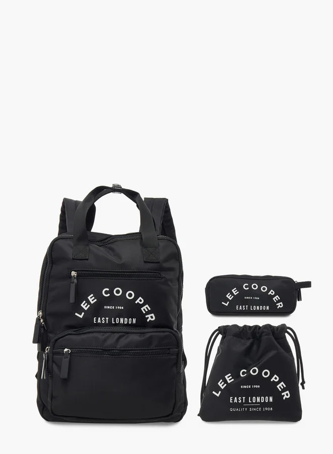 لي كوبر Logo Print School Backpack with Pencil Case and Drawstring Pouch