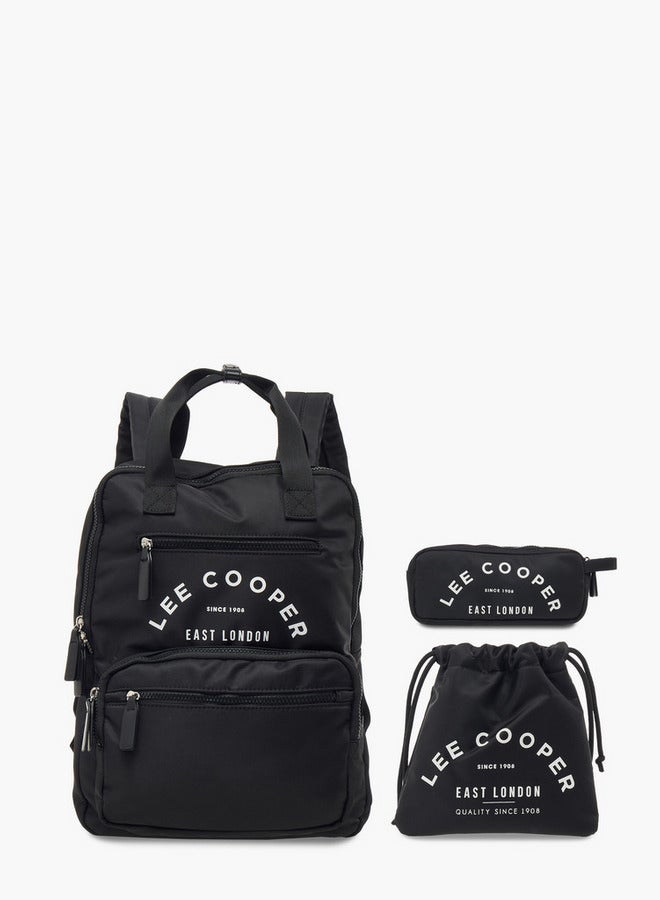 Lee Cooper Logo Print School Backpack with Pencil Case and Drawstring Pouch  - Image 1