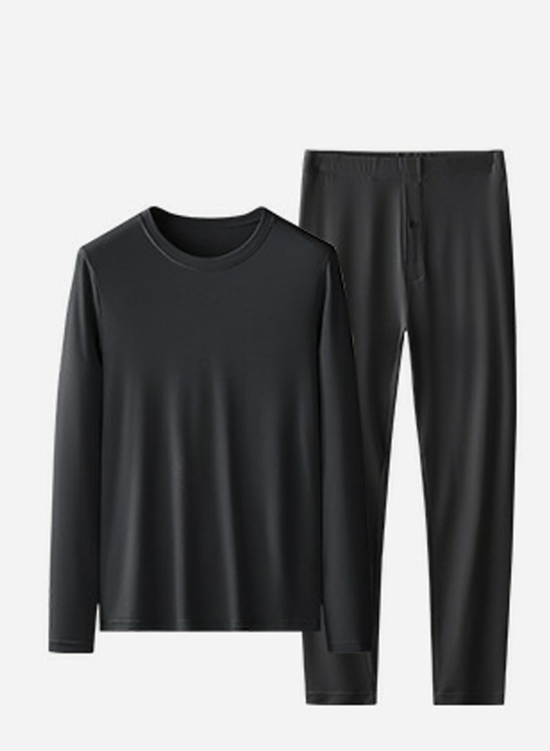 إسكدنيا Mens Solid Color Thin Long Johns And Thermal Underwear Set 2 Piece Base Layer Set for Men Black  - Image 1