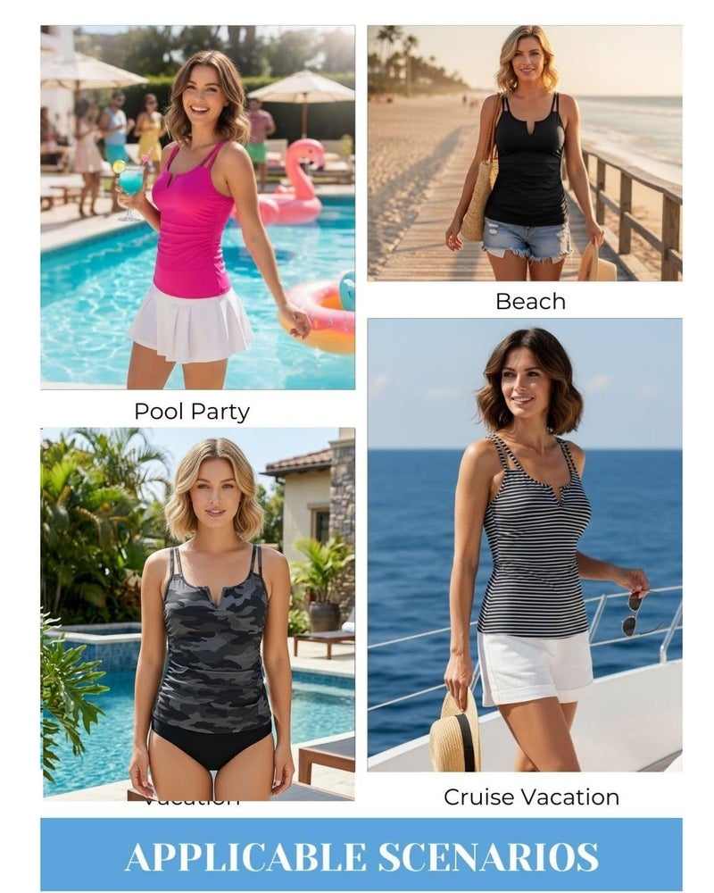Yonique Women Tankini Bathing Suit Top - Ruched Tummy Control Swimsuit Top Modest Swim Tank Top Only No Bottom 2025 Stripe L - Image 5