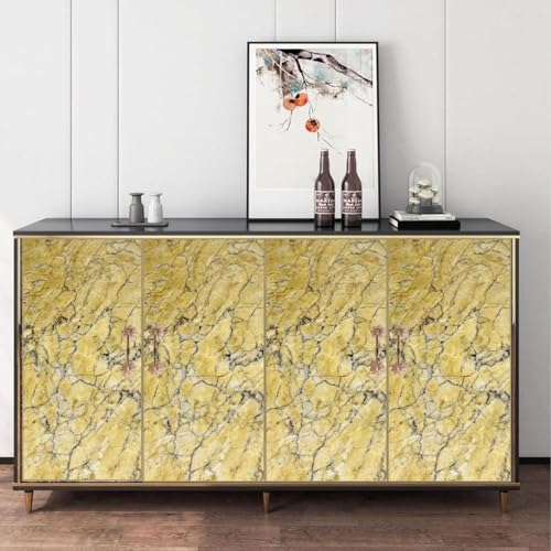 COSMOS STAR Marble Paper Sheet for Kitchen, Wallpaper Vinyl Sheet, Oil Proof and Waterproof Wallpaper for Kitchen, Wall Stickers Heat Resistant(12X100, Yellow Marble) - Image 2