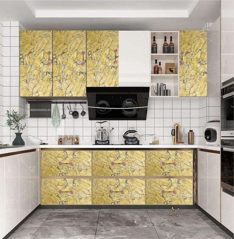 COSMOS STAR Marble Paper Sheet for Kitchen, Wallpaper Vinyl Sheet, Oil Proof and Waterproof Wallpaper for Kitchen, Wall Stickers Heat Resistant(12X100, Yellow Marble) - Image 5