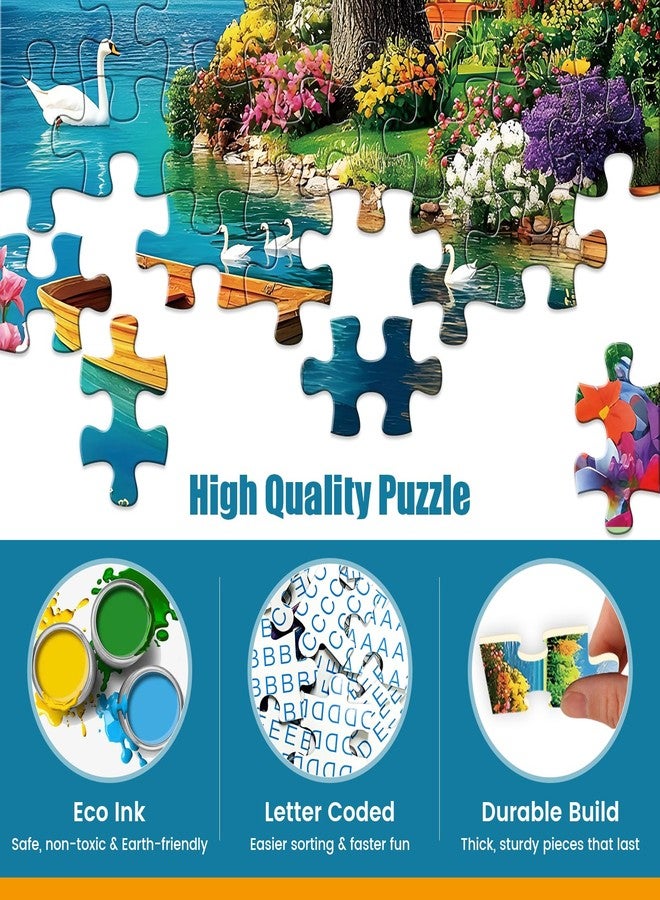 Edsjegn 300 Piece Puzzles for Adults,Vintage Lake House Jigsaw Puzzle for Adults Kids Elderly,Large Piece Tree Puzzle for Kids Age 8-10 10-12,Challenging Landscape Puzzle,Family Game Great Gift 20.5x15in - Image 3