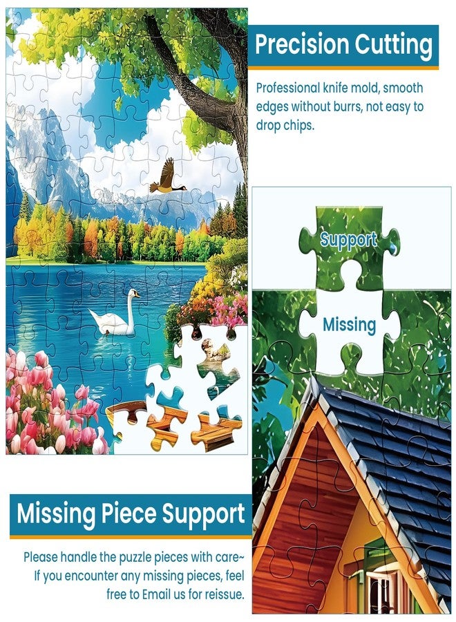 Edsjegn 300 Piece Puzzles for Adults,Vintage Lake House Jigsaw Puzzle for Adults Kids Elderly,Large Piece Tree Puzzle for Kids Age 8-10 10-12,Challenging Landscape Puzzle,Family Game Great Gift 20.5x15in - Image 5