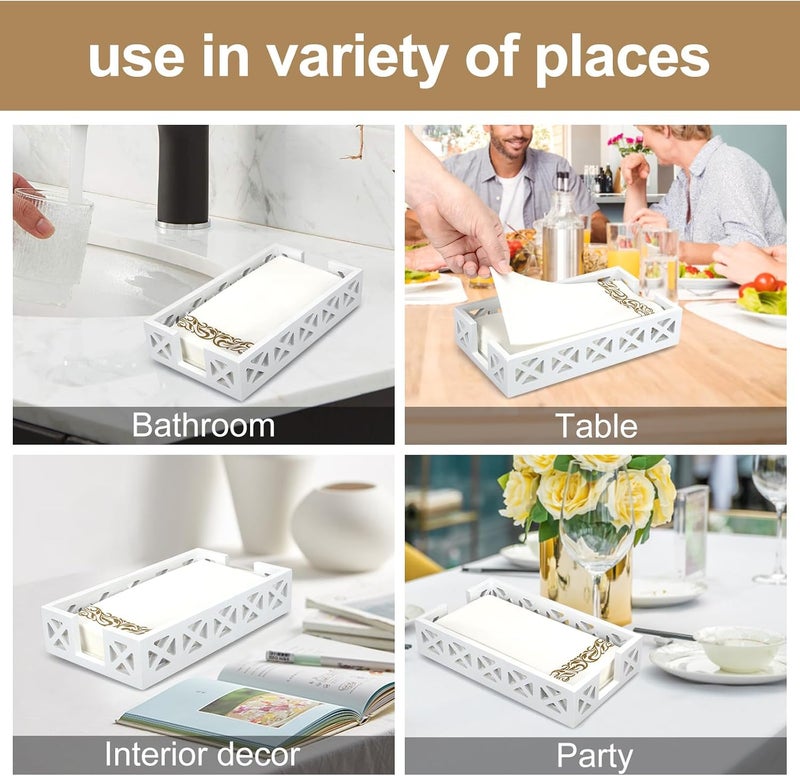 Renawe Guest Towel Holder Tray for Bathroom Napkin Holder Modern Disposable Hand Towel Holder Basket White Wooden Napkins Holder for Table Paper Rustic Bathroom Towel Tray Flat Wood Dinner Napkin Holder - Image 3