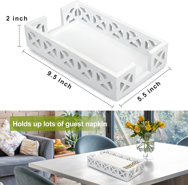 Renawe Guest Towel Holder Tray for Bathroom Napkin Holder Modern Disposable Hand Towel Holder Basket White Wooden Napkins Holder for Table Paper Rustic Bathroom Towel Tray Flat Wood Dinner Napkin Holder - Image 4
