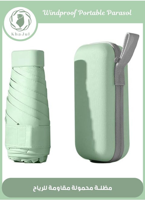 Mini Umbrella with Capsule Case Sunshine UPF50 for Rainy and Sunny Days  Light Green