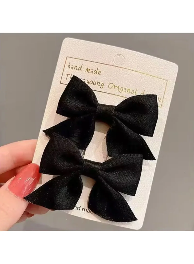 Lion Llama Black Satin Bow Hair Clip Set | Elegant Satin Hair Accessories for Women & Girls | Stylish and Lightweight Hair Barrettes for All Hairstyles for Women | Best Price UAE