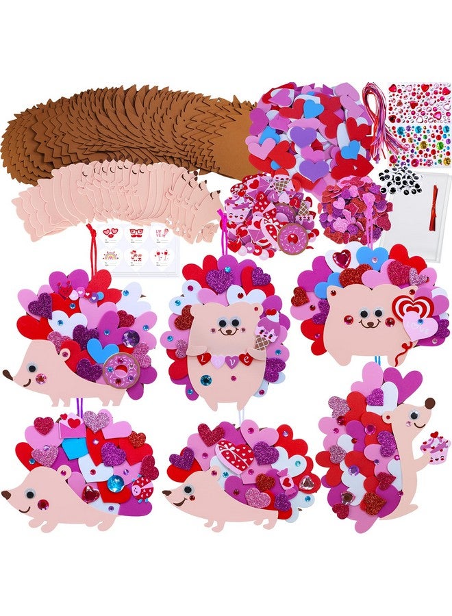 Winlyn 24 Sets Heart Hedgehog Ornaments Decorations Valentine Crafts Kits Heart Hedgehog Art Sets Heart Foam Valentine Stickers for Kids Valentine's Day Party Classroom Activities Gift Exchange - Image 1