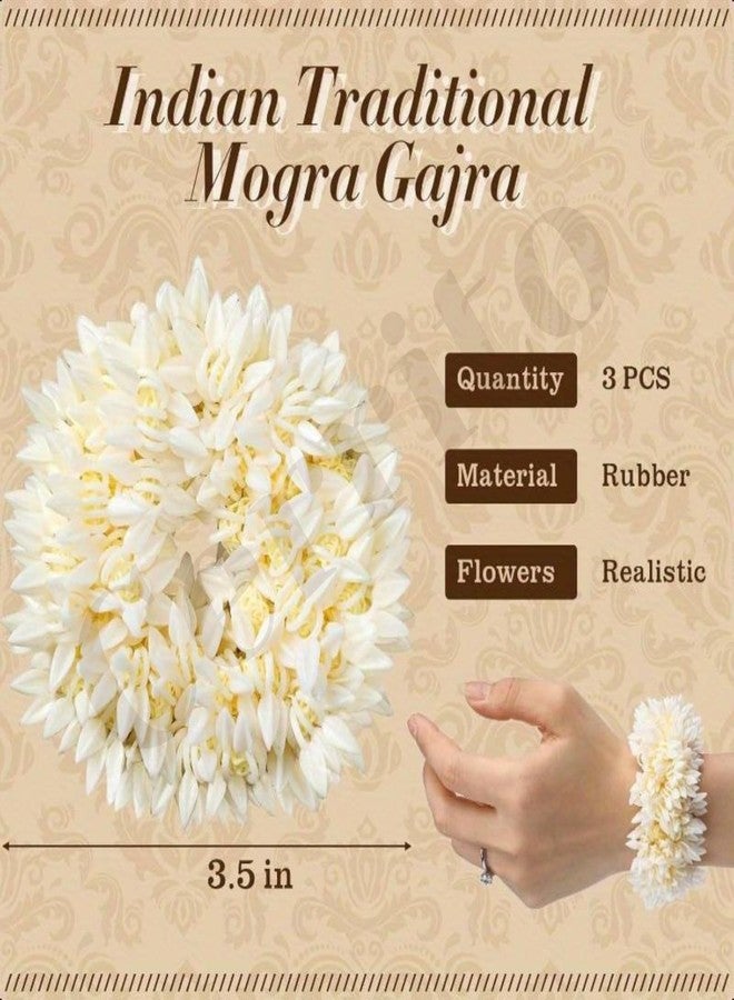 Cerrito Scented Mogra Gajra Hair Bun Scrunchie - White Artificial Jasmine Flower Band for Women Girls | Juda Accessory for Wedding, Festive, Traditional, Party, Reusable Styling Look (3 Pcs) - Image 3