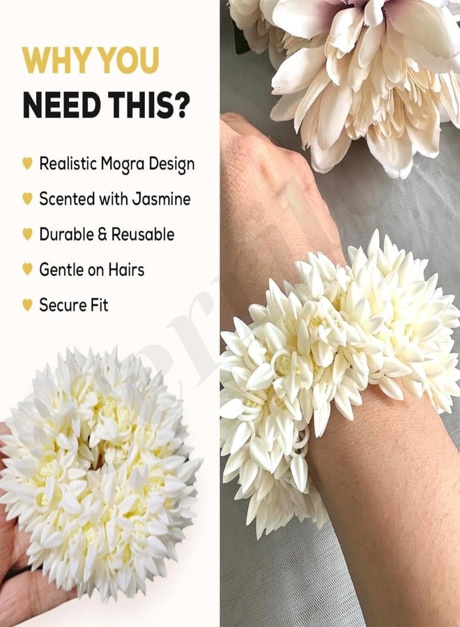 Cerrito Scented Mogra Gajra Hair Bun Scrunchie - White Artificial Jasmine Flower Band for Women Girls | Juda Accessory for Wedding, Festive, Traditional, Party, Reusable Styling Look (3 Pcs) - Image 5