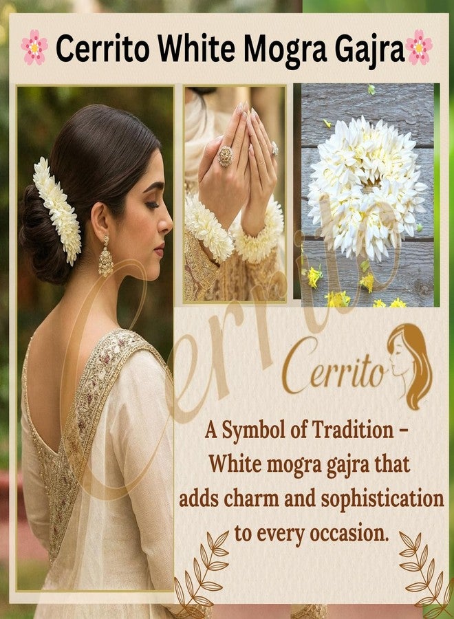 Cerrito Scented Mogra Gajra Hair Bun Scrunchie - White Artificial Jasmine Flower Band for Women Girls | Juda Accessory for Wedding, Festive, Traditional, Party, Reusable Styling Look (3 Pcs) - Image 2