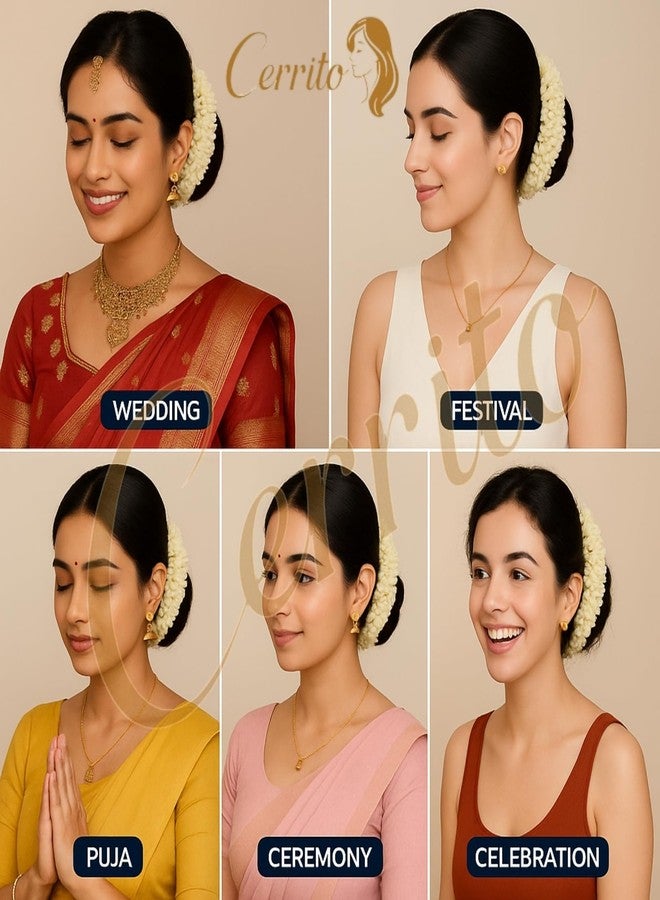 Cerrito Scented Mogra Gajra Hair Bun Scrunchie - White Artificial Jasmine Flower Band for Women Girls | Juda Accessory for Wedding, Festive, Traditional, Party, Reusable Styling Look (3 Pcs) - Image 4