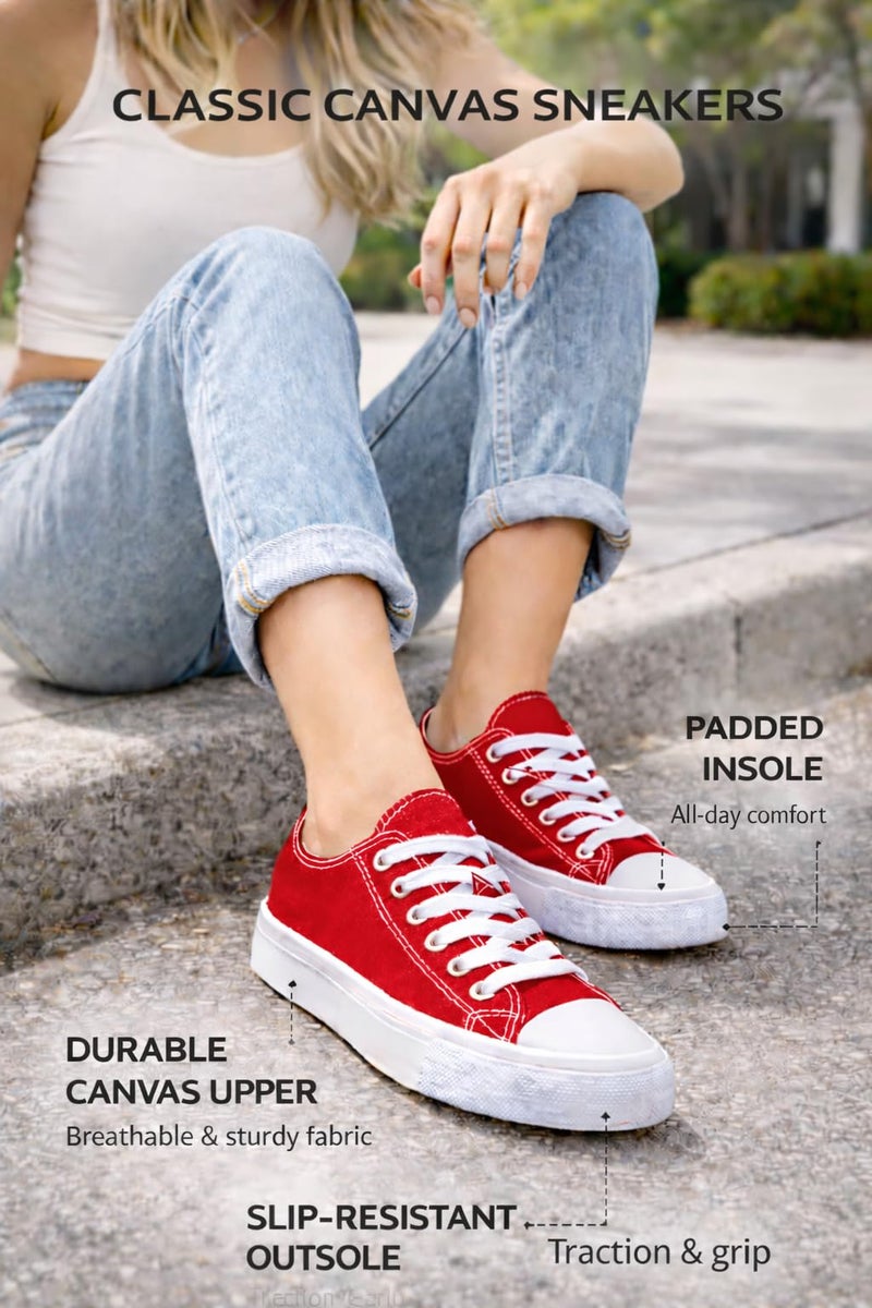 hello basics Canvas Shoes for Women Casual Low Top Red Sneakers Fashion Womens Tennis Shoes, Red, Size 7.5 - Image 4