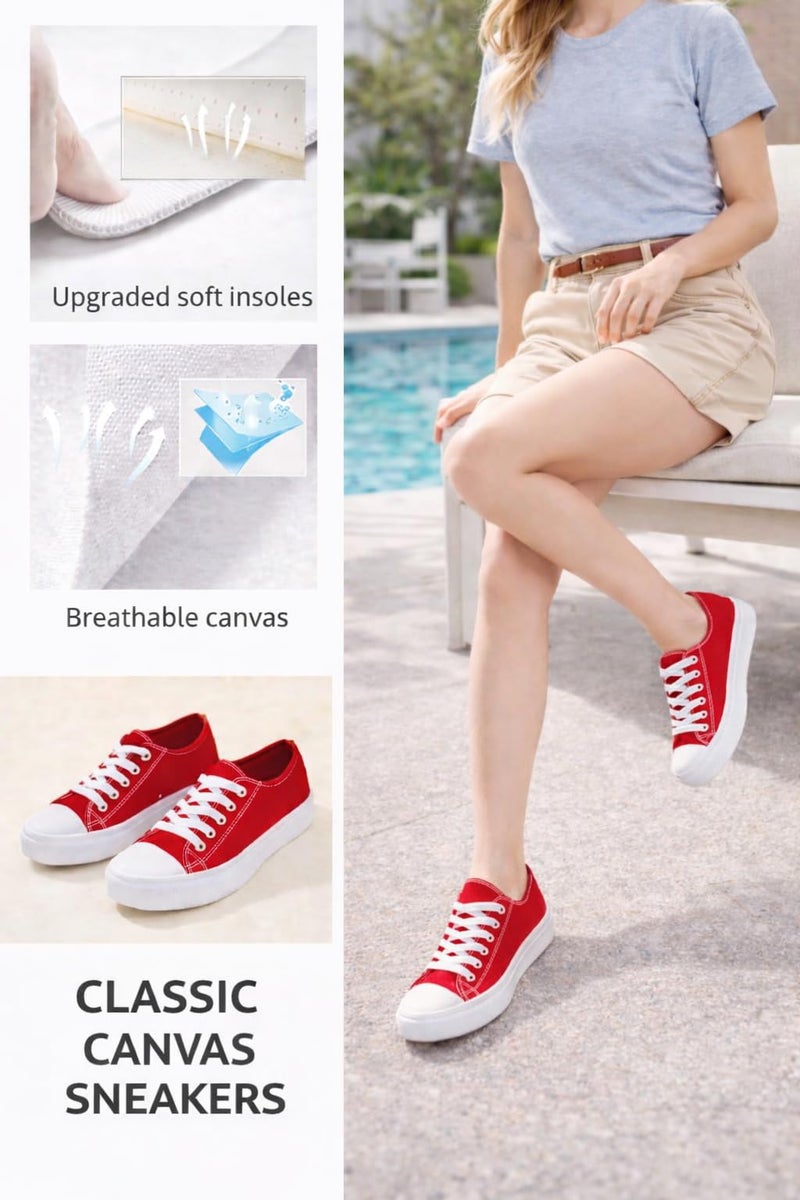 hello basics Canvas Shoes for Women Casual Low Top Red Sneakers Fashion Womens Tennis Shoes, Red, Size 7.5 - Image 5
