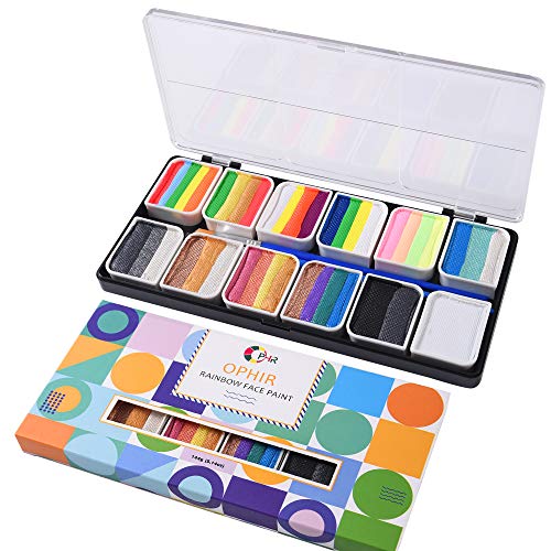 OPHIR Rainbow Professional Face Paint Kit for Kids & Adults, 144g Body Paint Palette with Matt, Pearl & Neon Colors, 2 Paint Brushes, Hypoallergenic Summer Camp Pool Parties Halloween Events Makeup - Image 1