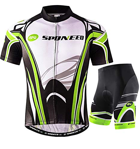sponeed Bike Uniforms Men Cycle Shirts Cycling shorts padded Wear Cyclist Clothing Outfit US XL Multi Green - Image 1