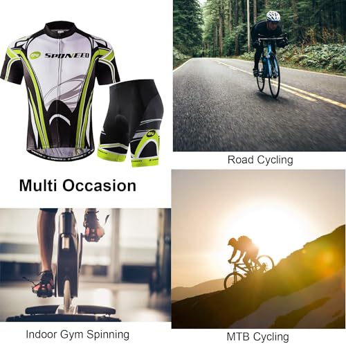 sponeed Bike Uniforms Men Cycle Shirts Cycling shorts padded Wear Cyclist Clothing Outfit US XL Multi Green - Image 2