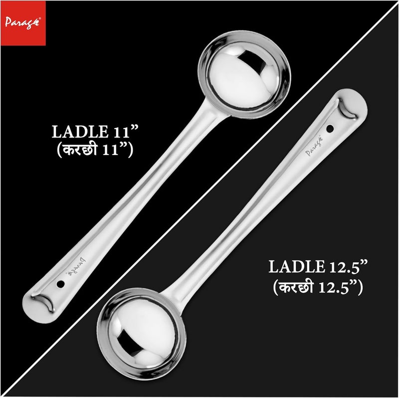 Parage 3 Pieces Stainless Steel Ladle Set for Kitchen Cooking and Serving, Pack of 3, Karchi/Soup Ladle/Kalchun, Silver (Size: 12.5 inches x 1, 11 inches x 2) - Image 5